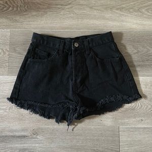 Black denim shorts